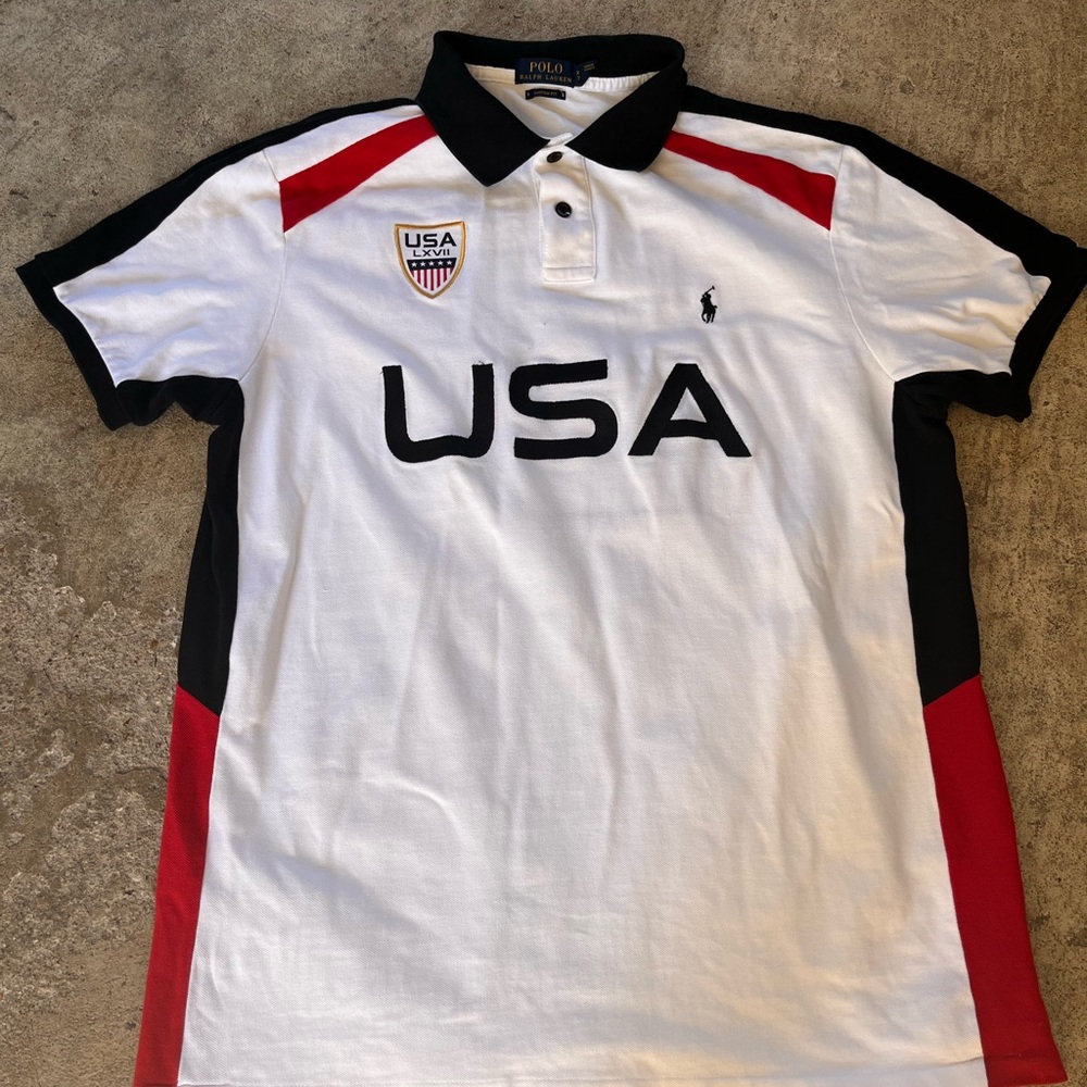 Polo by Ralph Lauren White, Black, and Red USA Men's Polo Shirt